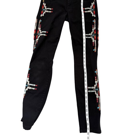 Robins Jean Embroidered Black Skinny Jeans Aztec Chapa Y2k Size 28 - Picture 6 of 7